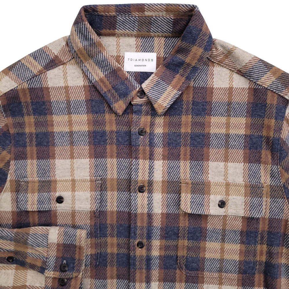 7 Diamonds Generation Soft Flannel Shirt‎ Mens XL Plaid Stretch Button Up